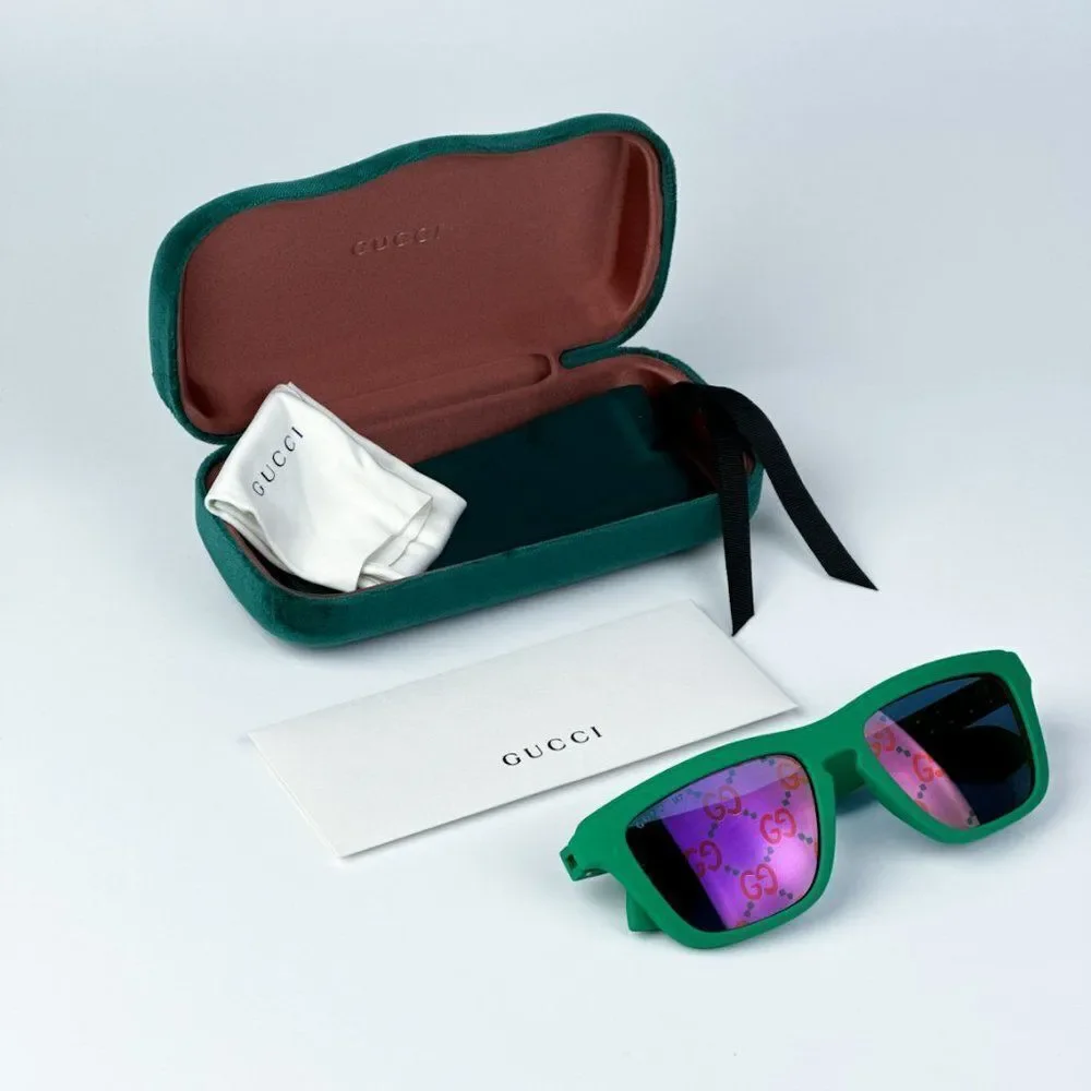 NEW Gucci GG1571S 004 Green Blue Mirrored Logo Unisex Square Sunglasses